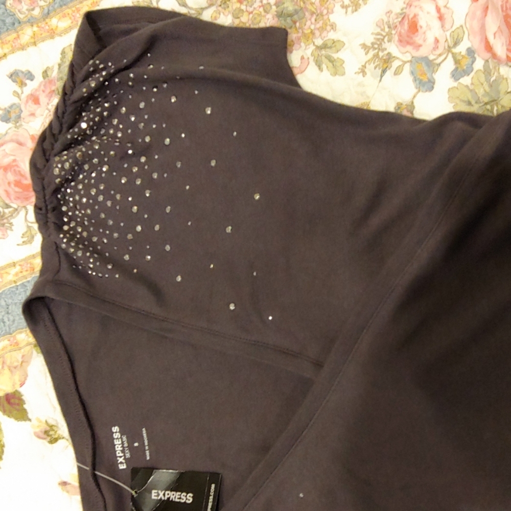 Express Ruched Sexy Basic T Shirt Charcoal Grey - Picture 4 of 4